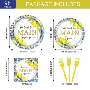 96 Pcs Lemon Bridal Shower Plates and Napkins Party Supplies She Found Her Main Squeeze Engagement Tableware Set Blue Tiles Morocco Mediterranean Party Decorations Serves 24