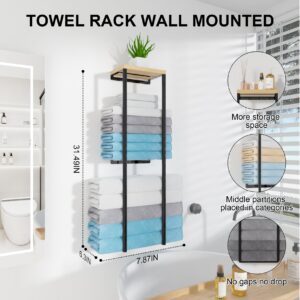 Rolled Towel Racks for Bathroom Wall Mounted, Wall Towel Rack for Large Bath Rolled Towels, Metal Wall Towel Holder Mounted Towel Storage for Small Bathroom (Black, 2 Tier)