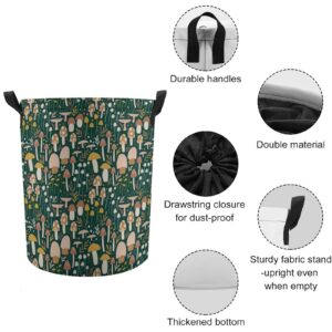 Woodland Mushroom Meadow Laundry Basket with Lid Collapsible Large Drawstring Clothes Hamper Storage with Handle