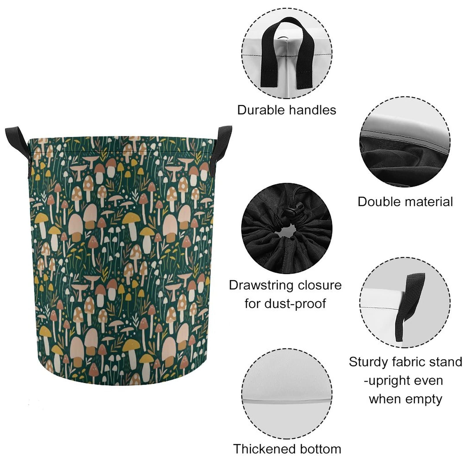 Woodland Mushroom Meadow Laundry Basket with Lid Collapsible Large Drawstring Clothes Hamper Storage with Handle