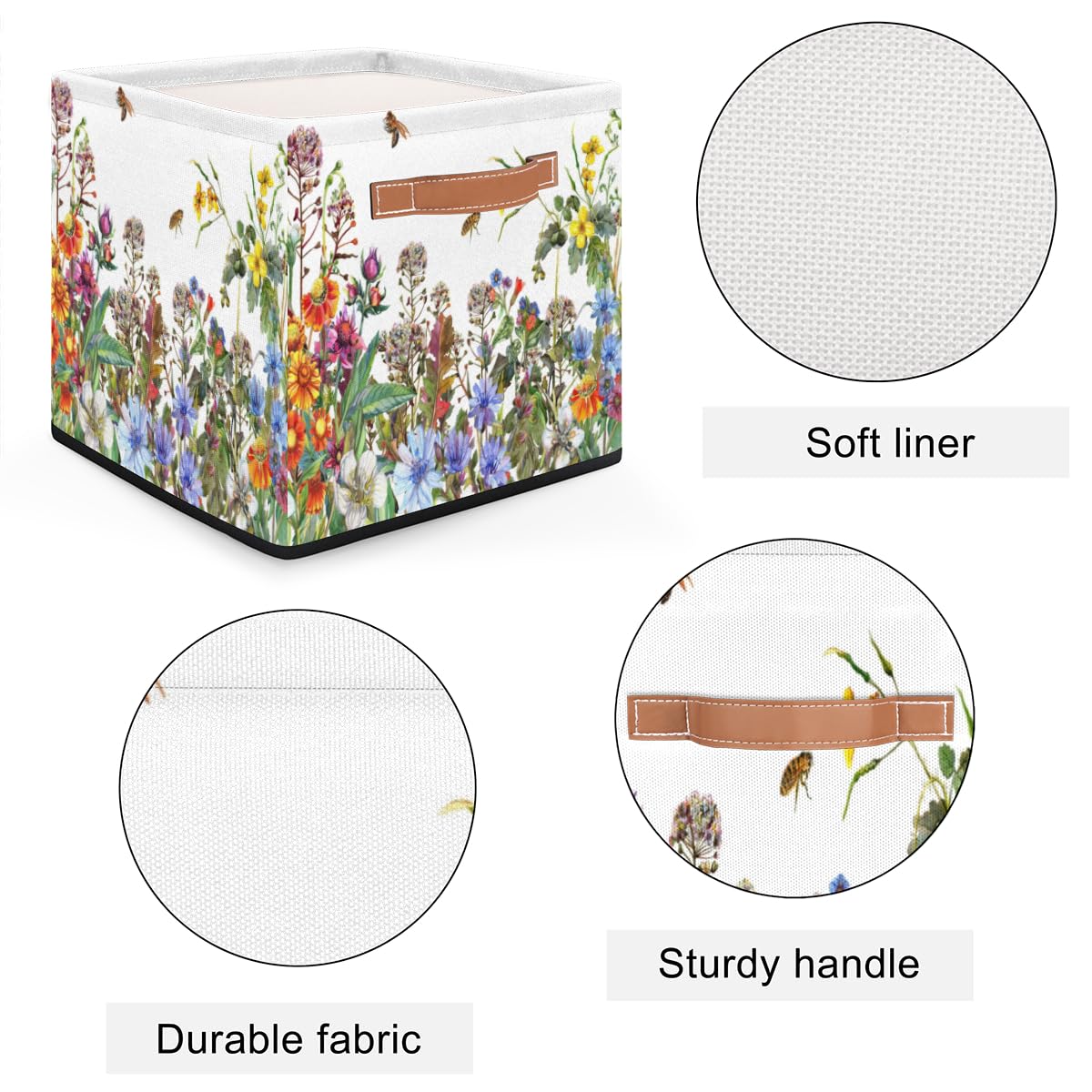 13x13x13 Storage Cube Bins Wildflowers Floral Storage Cubes 13 inch Collapsible Storage Bins Cubby Storage Baskets for Organizing Shelf Cabinet Bookcase Boxes