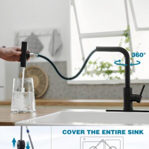 Black Kitchen Faucets with Pull Down Sprayer,Waterfall Kitchen Sink Faucet,Commercial Utility Stainless Steel Kitchen Faucets,Single Handle Kitchen Sink Faucet with Pull Down Sprayer for 3 Function