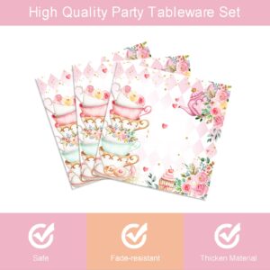 Tea Party Supplies Tableware Kit for 24 Guests Let's Partea Birthday Bridal Shower Party Paper Plates Napkins Floral Garden Party Decorations Favors for Girls Women