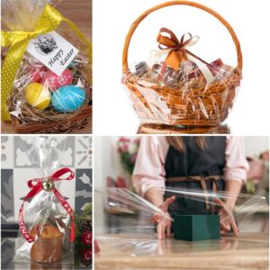 MAOUYWIEE Hampers Bags with Pull Bows, 10 Pack 18.9 x 25.6 Inches Basket Gift, Cellophane Wrap Bags for Hamper Making Easter Gift Presents Packaging Valentine's Day Cellophane Bags