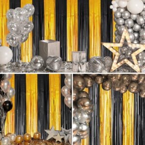 Merear Backdrop for Party Decorations, 3 Pack Black and Gold Foil Fringe Curtains Party Decor 8.2 * 3.3 FT Tinsel Streamers Birthday Party Decorations Photo Fringe Backdrop for Party, Graduation