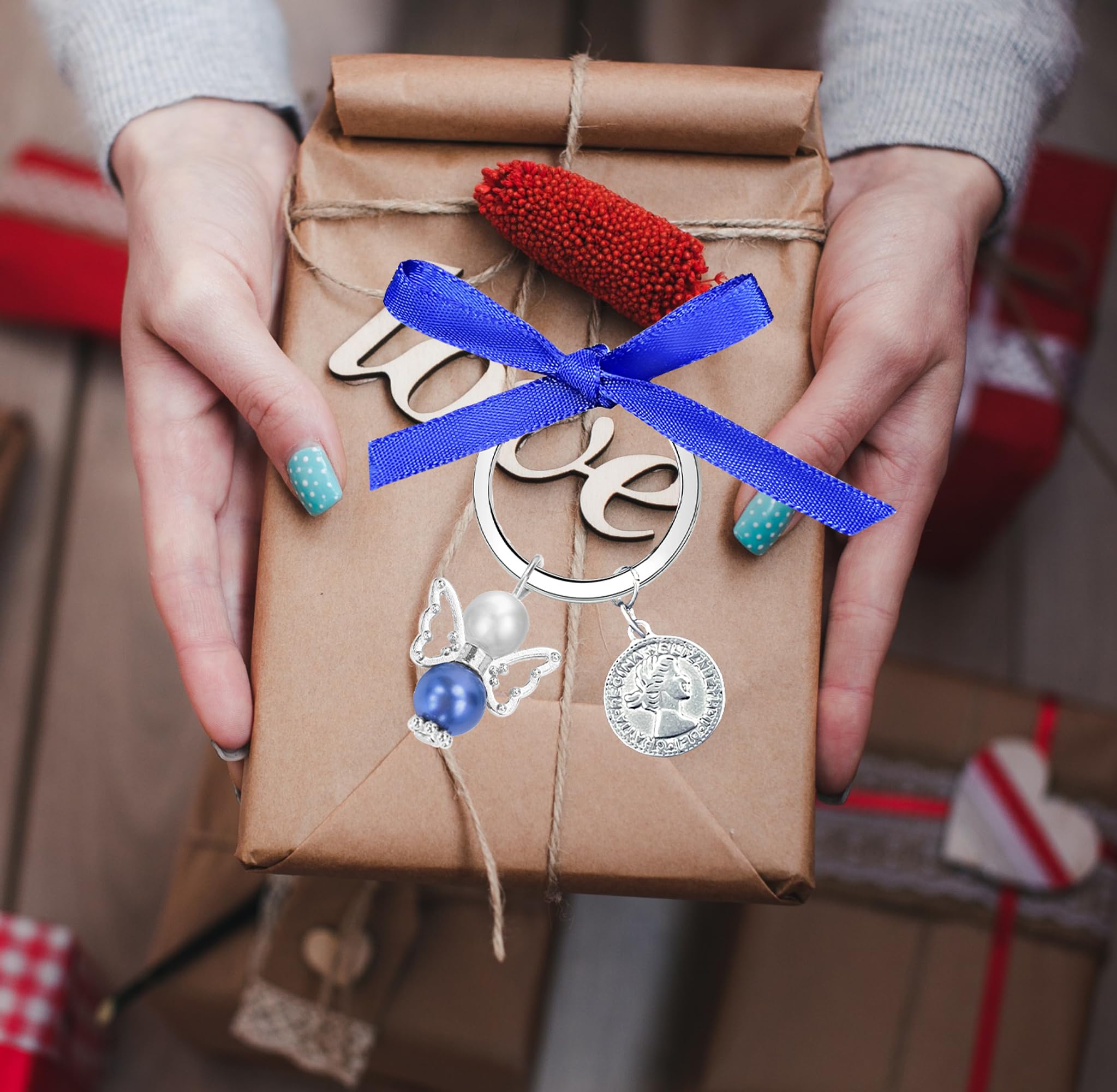 MKISHINE Something Blue for Bride to Be on Wedding Gifts Bridal Angel Bouquet from Mom Dad Grandma Sister Friends, Bride's Old Sixpence Coin with Wedding Card for Bride, a Sixpence for Her Shoe