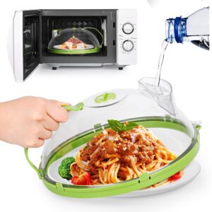 (us)10'' microwave splatter cover with water steamer, handle and vents; microwave plate food cover; dish bowel cover; bpa free; home kitchen gadgets and accessories; easy to clean