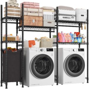 raybee over the washer and dryer storage, laundry room organization, laundry room organization and storage,78.7”w laundry room shelves with laundry hamper and hooks washer and dryer