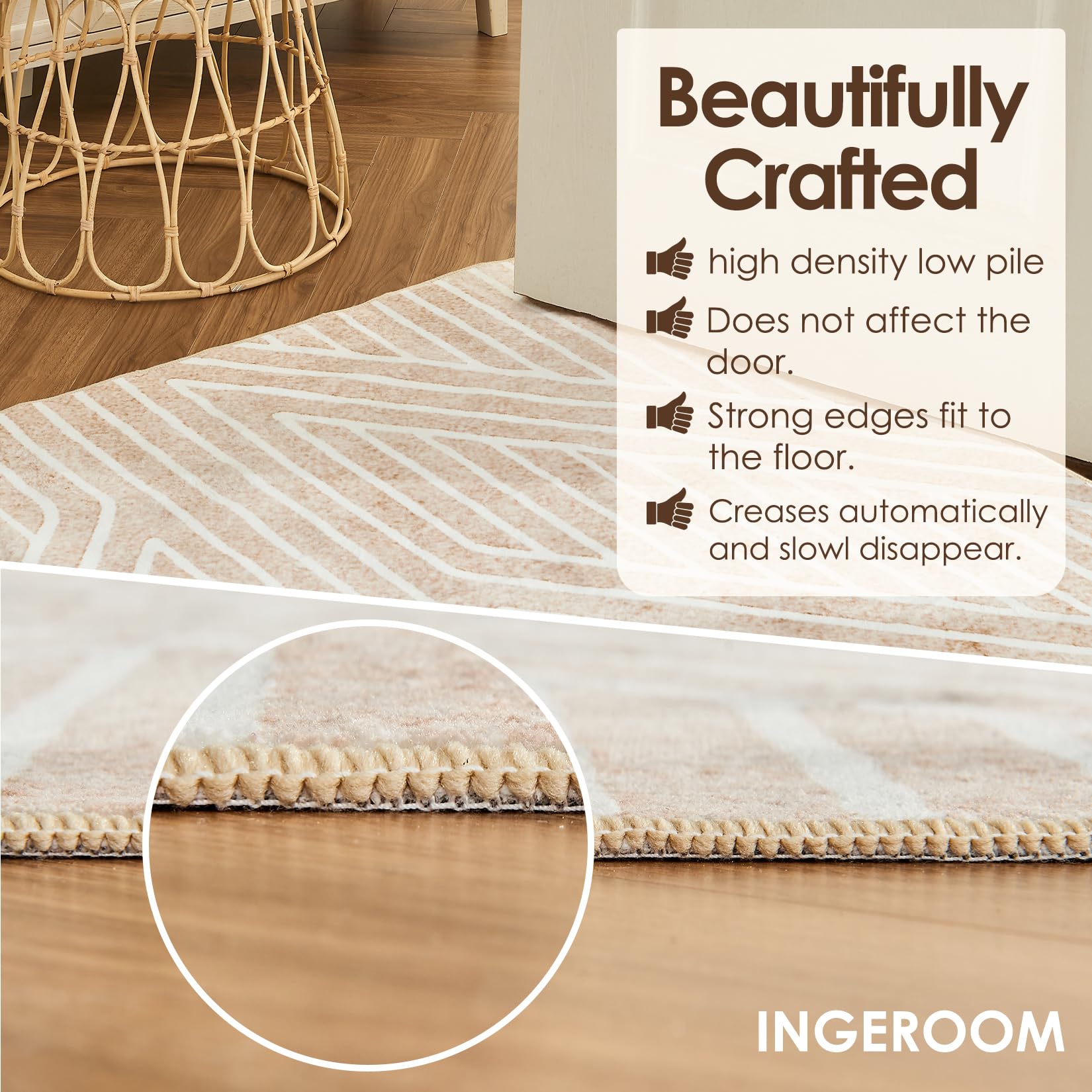 INGEROOM Washable Area Rug, 4x6 Area Rug for Living Room, Soft Area Rug for Bedroom, Modern Design, Stain Resistant Rugs, TPR Anti-Slip Backing, Non Shedding, Geometric Area Rug