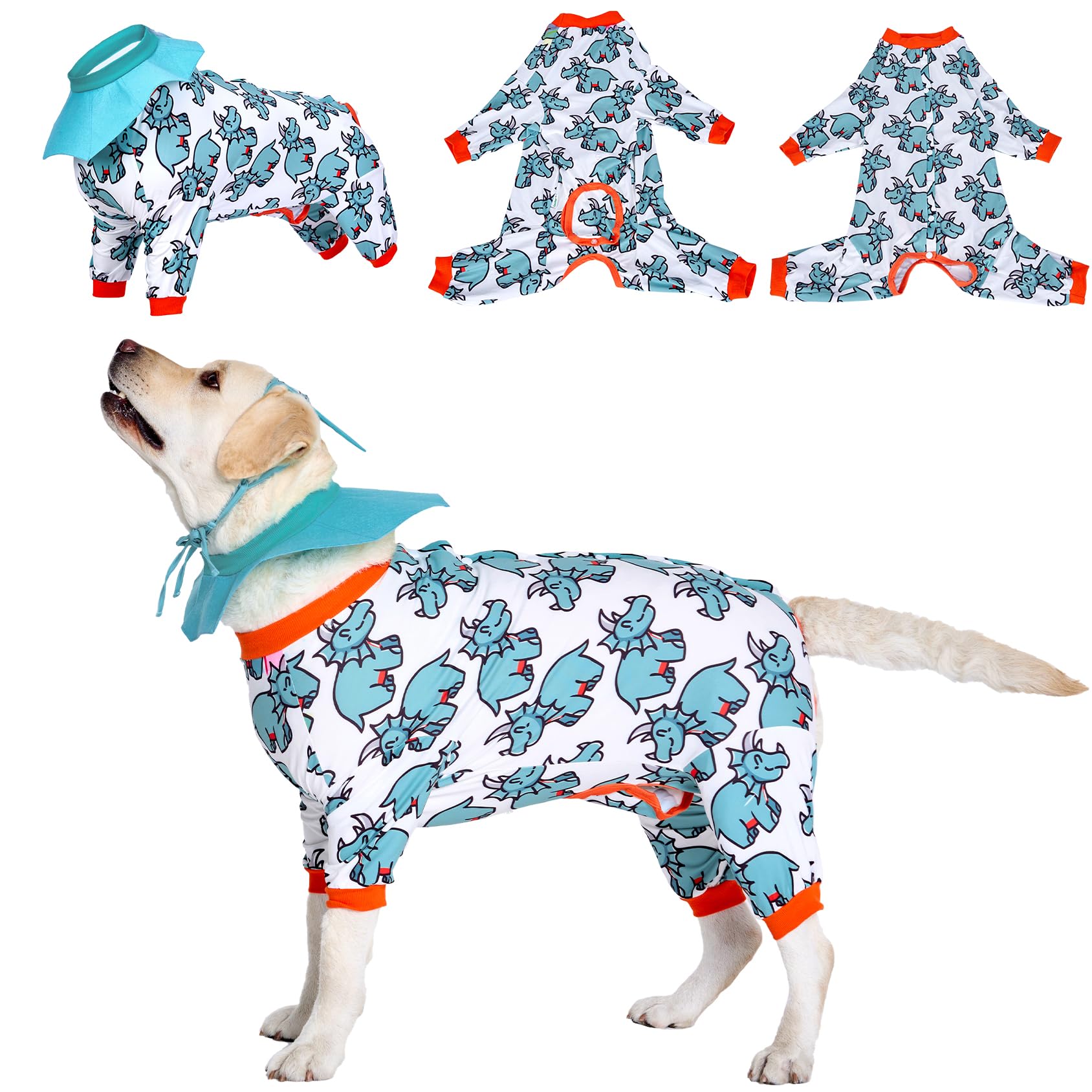 LovinPet Recovery Pj Dog - Dog's Bodysuit Wound Protective Surgical,E-Collar Alternative Recovery Snugly Suit for Abdominal Wounds After Surgery Anti-Licking Dog Onesies,Rhino,Green,XXL