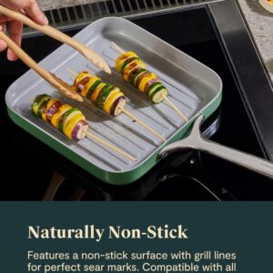 Caraway Square Grill Pan - 11” Grill Pan - Non-Stick Ceramic Coated - Non Toxic, PTFE & PFOA Free - Oven Safe & Compatible with All Stovetops - Gray