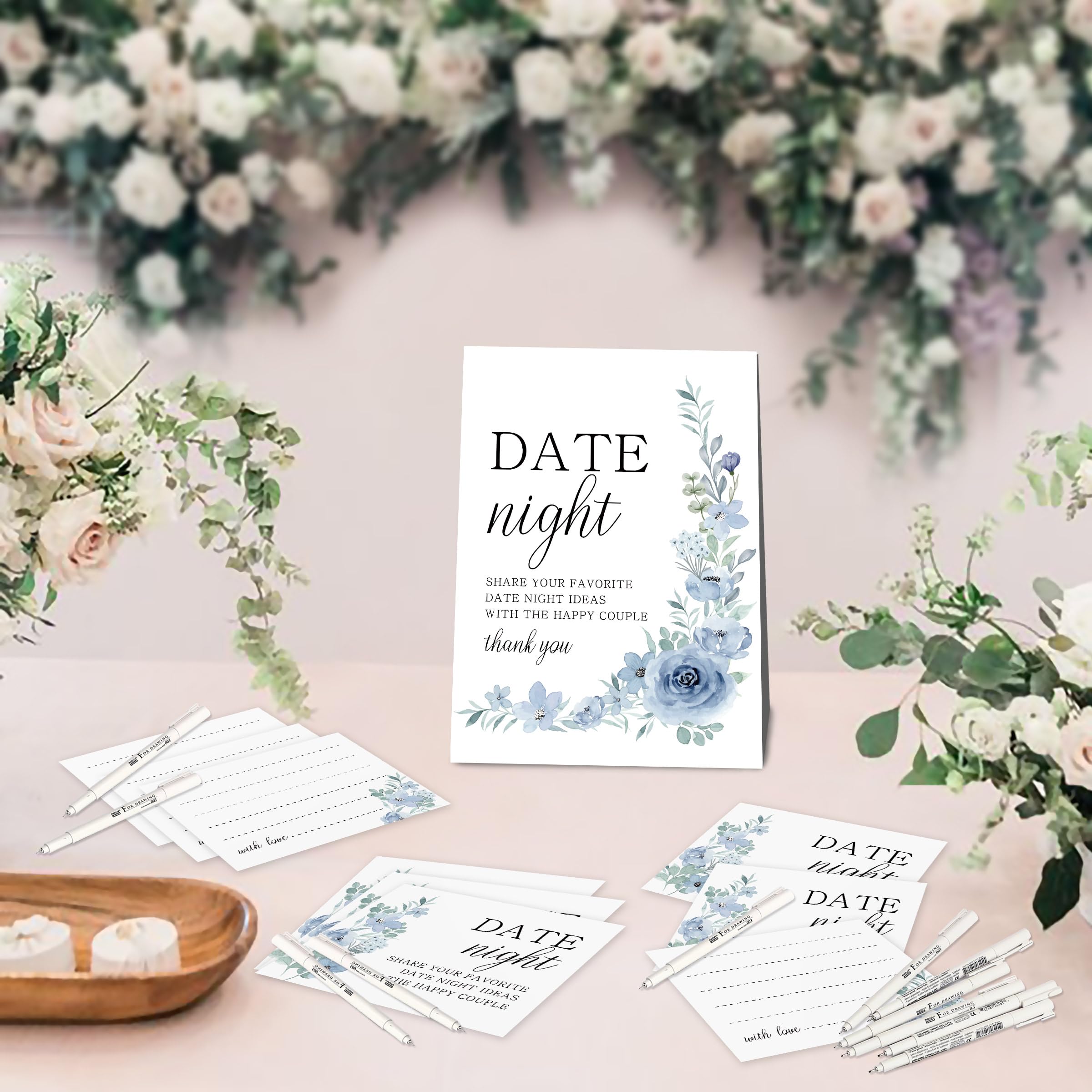 Date Night Game Sign and 50 Date Night Cards Bridal Shower Bachelorette Games Supplies Bridal Shower Favors Rustic Bridal Shower Wedding Decorations-DNC06