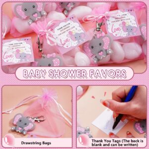 HozHoy 40 Sets Baby Shower Favors for Girls, Guests Gifts Including Elephant Keychains Decorations, Drawstring Bags, Thank You Cards for Baby Shower Party