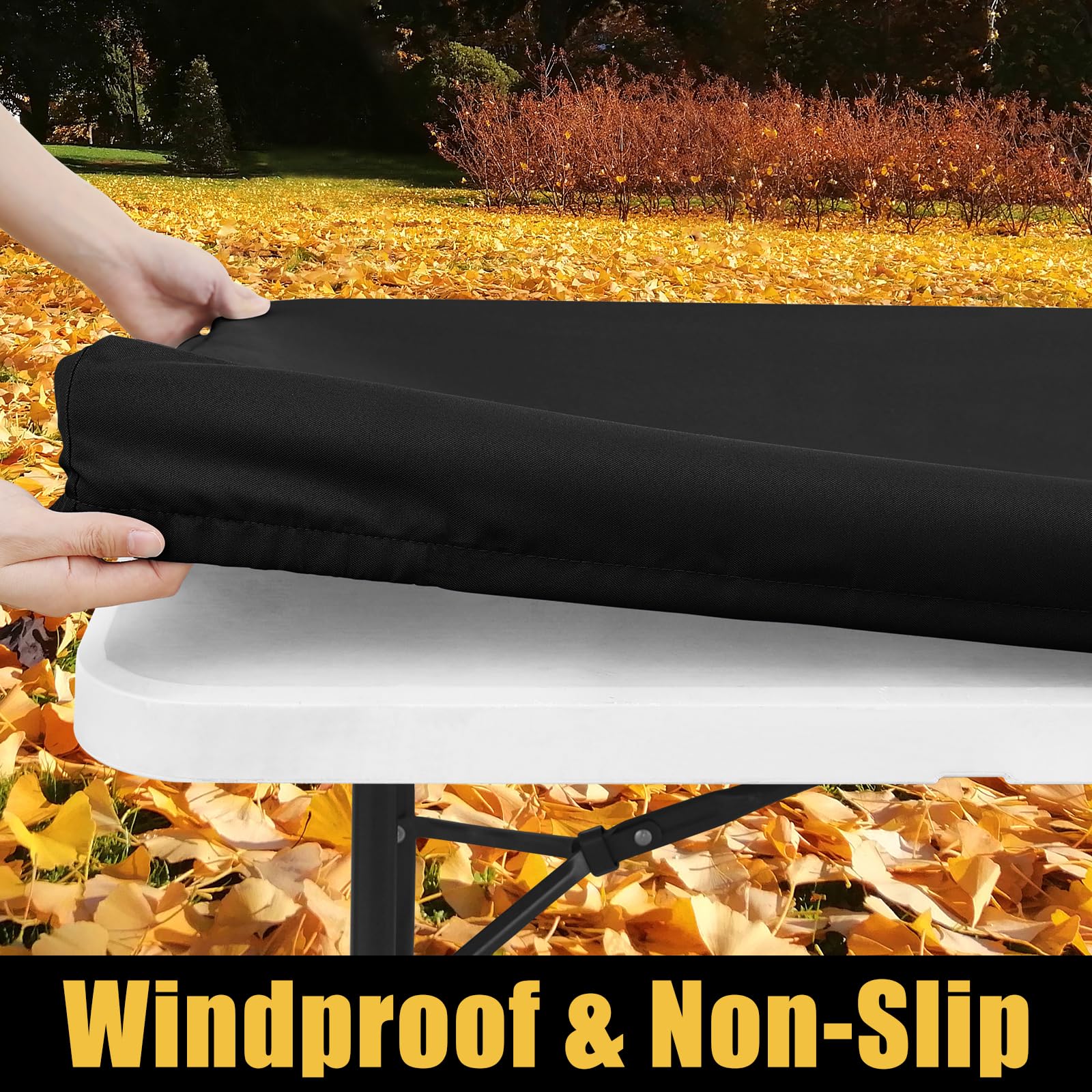 Smiry Rectangle Picnic Table Cloth, Waterproof Elastic Fitted Tablecloths for 6 Foot Tables, Washable Polyester Table Cover for Camping, Indoor and Outdoor (Black, 30"x72")