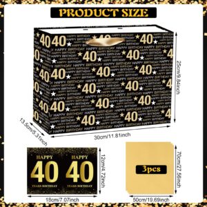 RUMIA Black Gold 40th Birthday Gift Bag with Tissue Paper and 40th Birthday Greeting Card, 40th Birthday Gift Wrapping Paper Bag for Men Women 40th Birthday Party Supplies