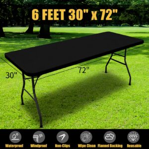 Smiry Rectangle Picnic Table Cloth, Waterproof Elastic Fitted Tablecloths for 6 Foot Tables, Washable Polyester Table Cover for Camping, Indoor and Outdoor (Black, 30"x72")