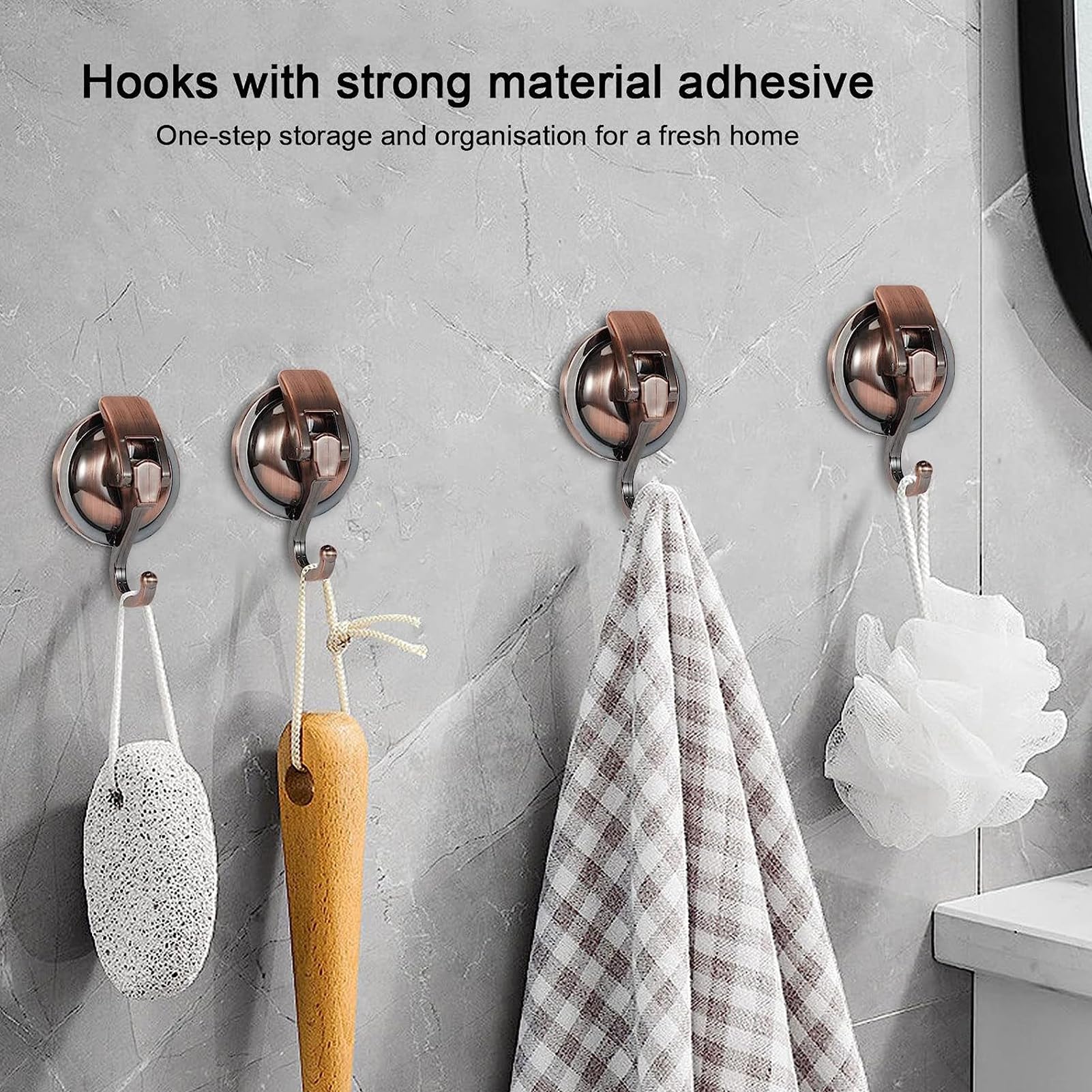 ulafbwur Suction Cup Hook 4pcs Hooks Shower Heavy Duty Vacuum Reusable Punch-Free Window Glass Bronze Coffee