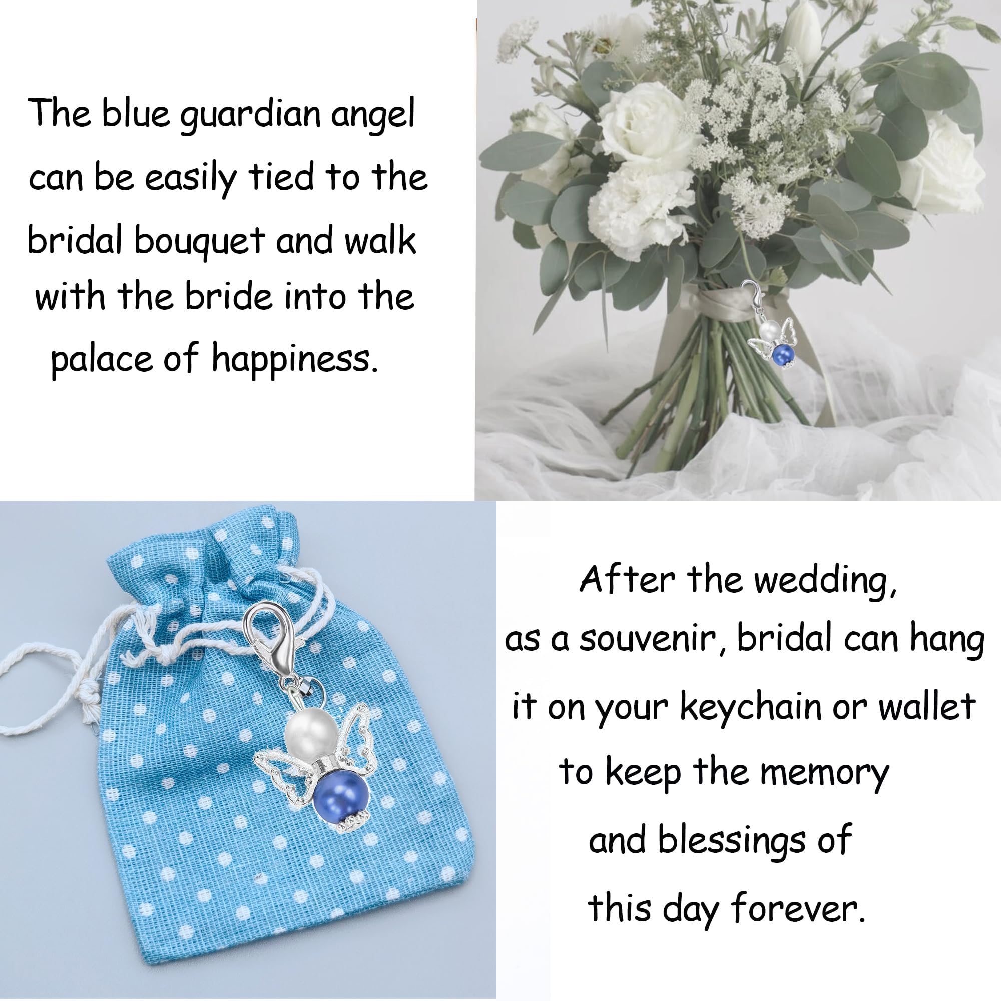 MKISHINE Something Blue for Bride to Be on Wedding Gifts Bridal Angel Bouquet from Mom Dad Grandma Sister Friends, Bride's Old Sixpence Coin with Wedding Card for Bride, a Sixpence for Her Shoe