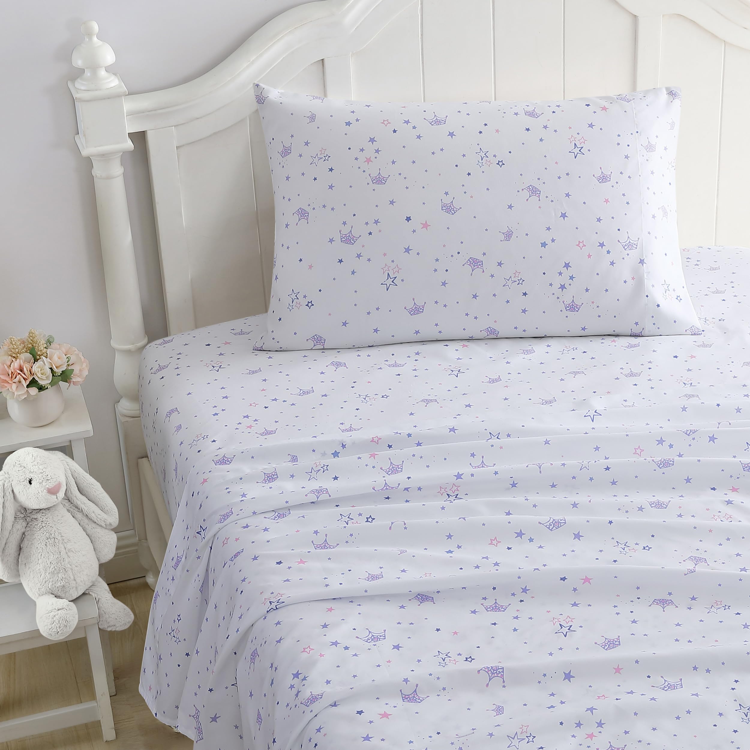 Laura Ashley Kids - Twin Sheets, Soft Wrinkle-Resistant Toddler Bedding Set, Fun & Whimsical Bedroom Decor (Dancing Stars Purple, Twin/Twin XL)