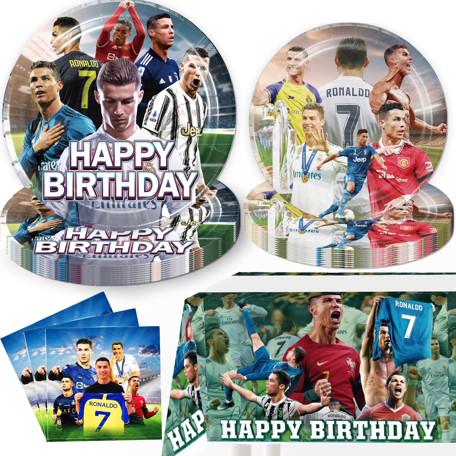 Soccer Birthday Decorations, 20 Pcs Plates 20 Pcs Napkins 1 Pc Tablecloth 43"x71" for Football Soccer Star Birthday Party Supplies Party Decorations Paper Tableware For Boys Girls Birthday Party