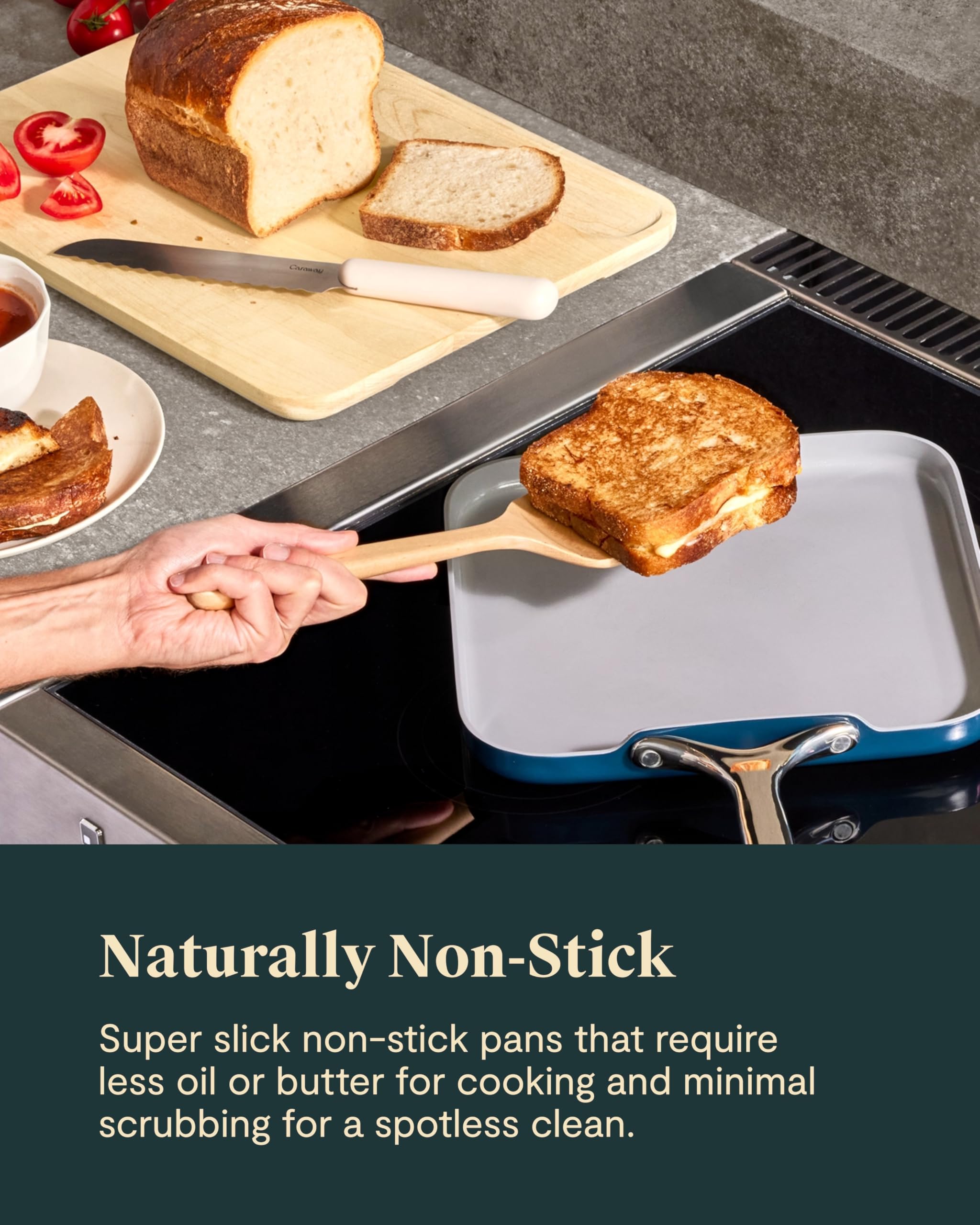 Caraway Square Cookware Set - Square Pans Set - Perfect for Griddling, Toasting, Searing, Roasting, and More - Non-Stick Ceramic Coated Pans - Non Toxic, PTFE & PFOA Free - Navy