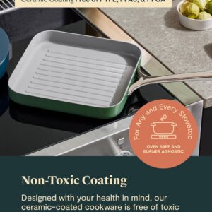 Caraway Square Grill Pan - 11” Grill Pan - Non-Stick Ceramic Coated - Non Toxic, PTFE & PFOA Free - Oven Safe & Compatible with All Stovetops - Gray