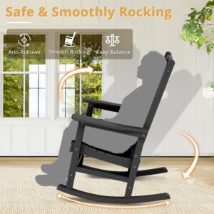 LUE BONA Outdoor Rocking Chairs Set of 2, HDPS Poly Rocking Chair, All Weather Resistant Plastic Outdoor Indoor Porch Rocker, Heavy Duty Rocking Chair for Patio, Lawn, Garden, 300LBS, Black