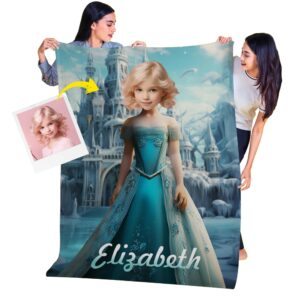 custom blanket for kids, queen elza personalized photo blankets, gifts for 8 year old girl, 30 x 40 blanket with name and face, coolest gift ideas for girls daughter niece granddaughter sister kc46