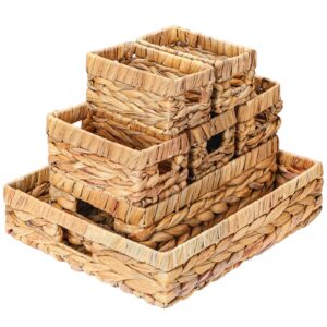 beeveer 7 pcs natural water hyacinth wicker baskets for shelves wicker storage basket with built in handles woven baskets for organizing baskets for decorative baskets organizers for home closet