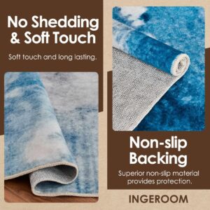 INGEROOM Washable Area Rug, 6x9 Area Rug for Living Room, Soft Area Rug for Bedroom, Abstract Design, Stain Resistant Rugs, TPR Anti-Slip Backing, Non Shedding, Blue Area Rug