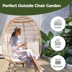 OTSUN Wicker Egg Chair, Oversized Egg Basket Chair for Living Room, Backyard, Outdoor Indoor Lounger with 4 Cushions, 440lb Capacity, Steel Frame, Ivory