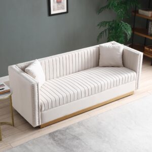 Tmsan 78" Velvet Sofa Couch, Modern Tufted Comfy 3-Seater Sofa Couch with 2 Pillows for Living Room Bedroom Apartment