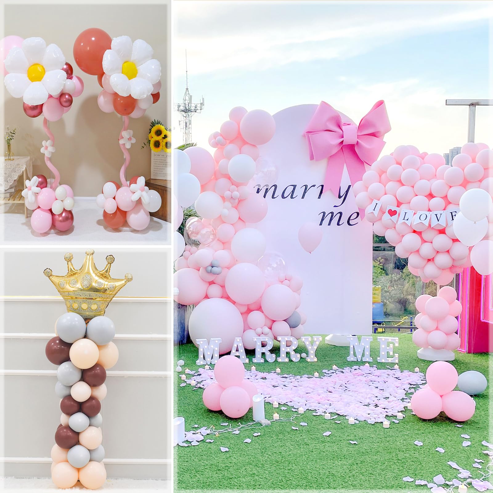 Bazen 8.2ft & 5ft Balloon Arch Kit Glod Free Bending Shape Deformation Balloon Column Stand Half Arch Balloon Stand with Base Balloon Arch Frame for Wedding Baby Shower Birthday Decoration