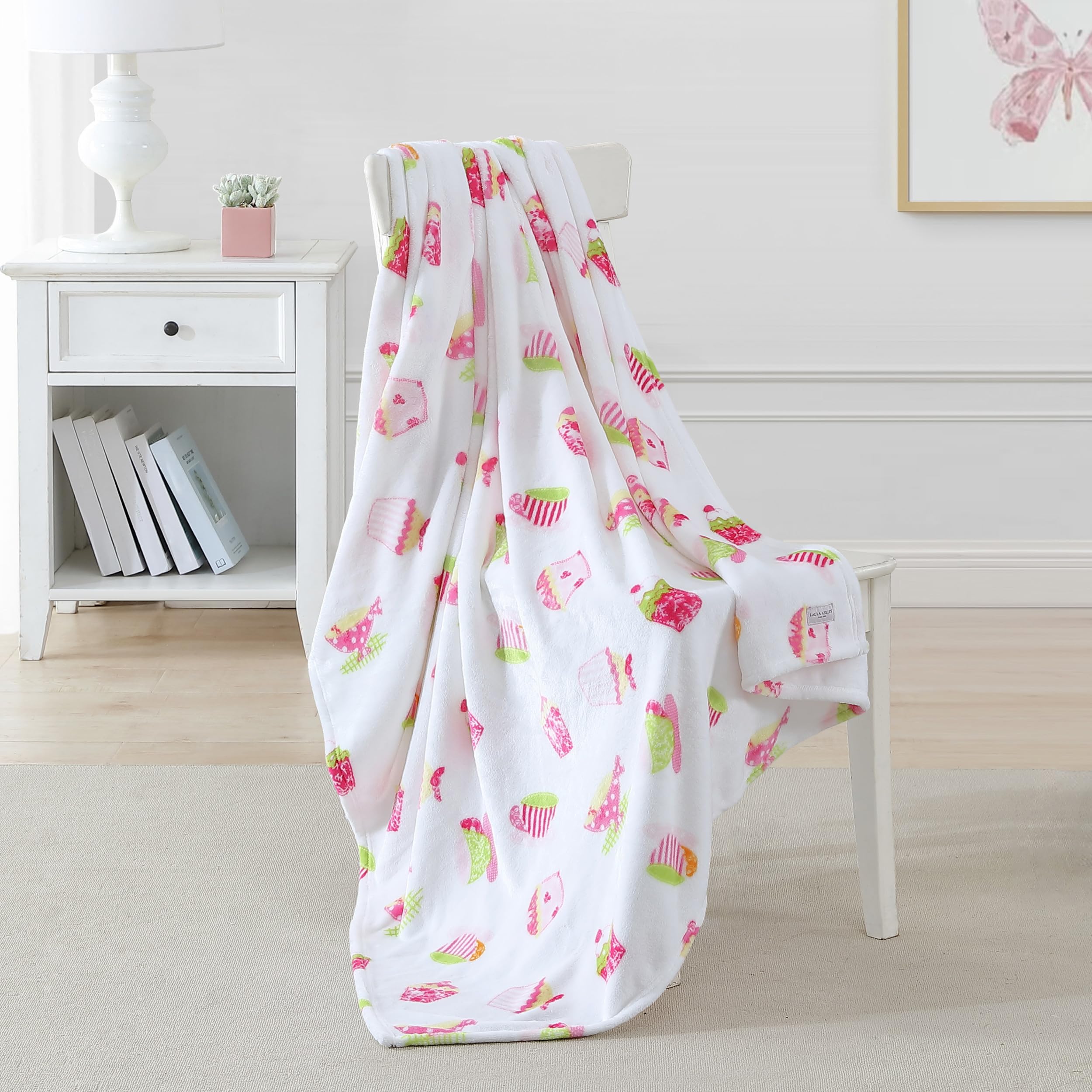 Laura Ashley Kids - Throw Blanket, Super Soft Plush Kids Bedding, Fun & Whimsical Bedroom Decor (Sweet Treat Pink, 50" x 60")