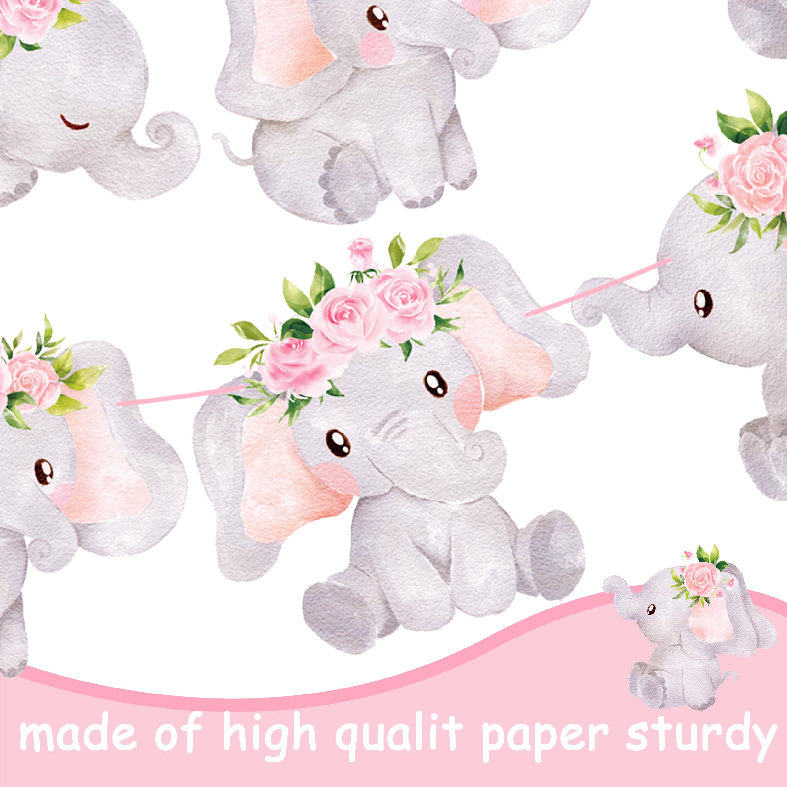 Elephant Party Banner 3Pcs Elephant Birthday Banners Pink Elephant Baby Shower Decoration for Girl Floral Elephant Birthday Party Decoration Elephant Animals Themed Party Supplies