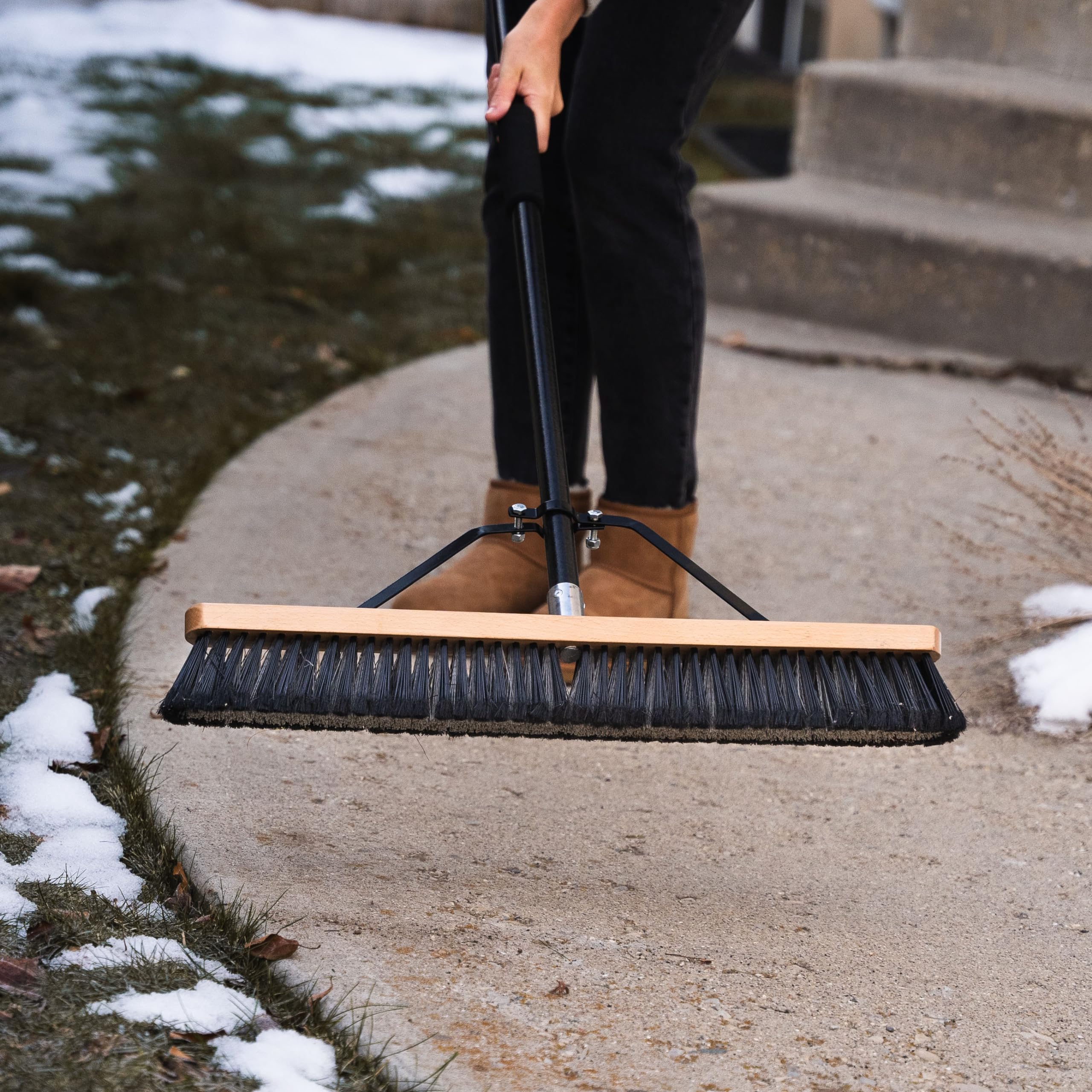 BRISTLE BOSS- 24 inch Push Broom for Outdoors- Outdoor Broom with Durable Steel Braces, Heavy-Duty Push Broom, Outdoor Broom for driveways, Garage Push Brooms, Push Broom Outdoor, Patio Sweeping