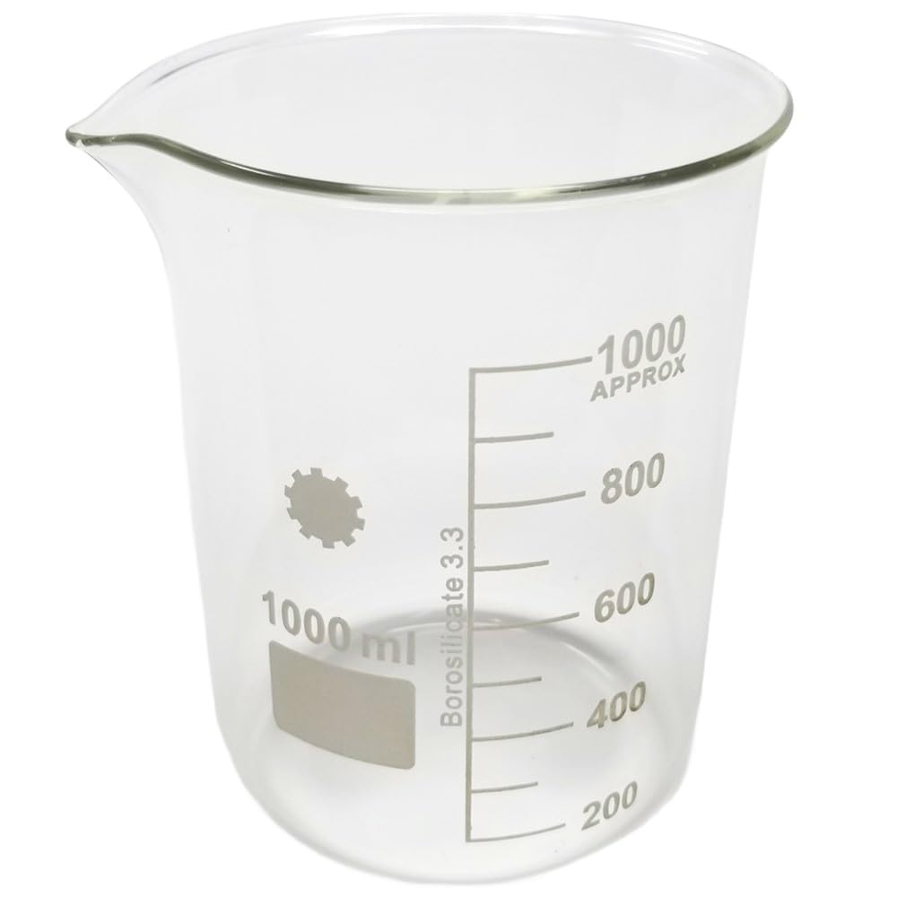 1L Beaker Borosilicate Glass, Low Form with Graduated Metric Scale