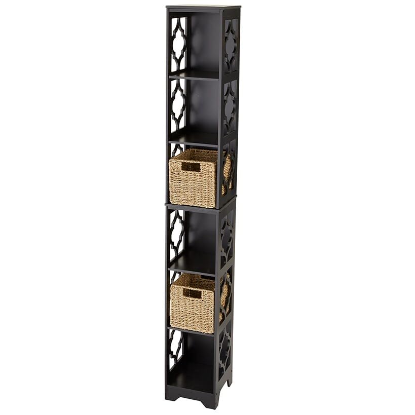 The Lakeside Collection Slim Decorative Shelving Unit or Set of 2 Baskets - Black Shelving Unit