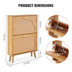 VEVOR Shoe Cabinet with 2 Flip Drawers, Shoe Storage Cabinet for Entryway, Free Standing Shoe Storage Organizer with Rattan Doors for Heels, Boots, Slippers in Hallway, Living Room