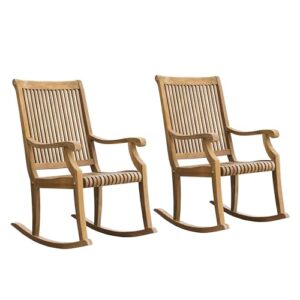 cambridge casual montclair teak wood 2 pieces porch rocking chair set