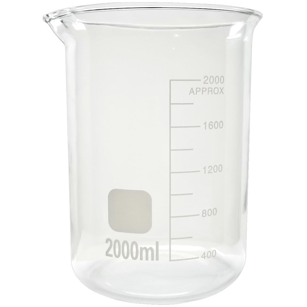 2L Beaker Borosilicate Glass, Low Form Graduated Metric Scale 200ml Intervals