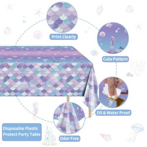 4 Pcs Mermaid Tablecloths, Mermaid Birthday Table Covers, Rectangular Mermaid Ocean Sea Fish Scales Table Cloths for Girls Under the Sea Baby Shower Mermaid Party Supplies, 51 x 86 Inch (Mermaid)