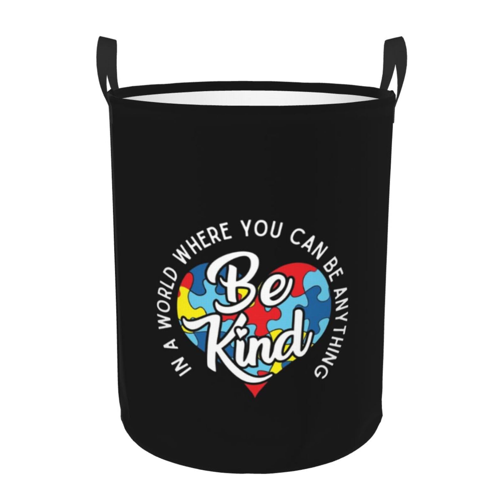 Autism In A World Where You Can Be Anything Be Kind Laundry Basket Round Portable Storage Box Organizer Laundry Basket Portable Laundry Organizer