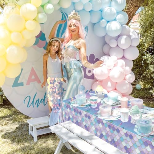 4 Pcs Mermaid Tablecloths, Mermaid Birthday Table Covers, Rectangular Mermaid Ocean Sea Fish Scales Table Cloths for Girls Under the Sea Baby Shower Mermaid Party Supplies, 51 x 86 Inch (Mermaid)