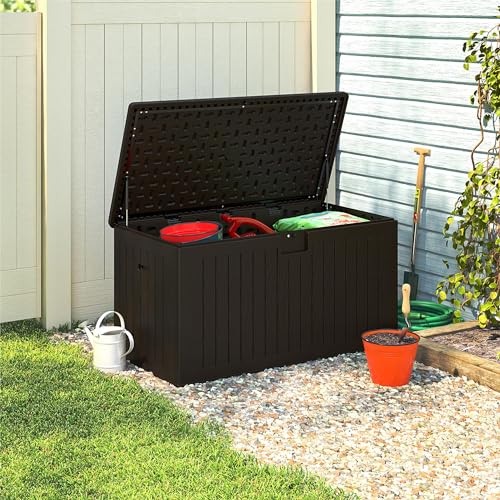 COSCO Large 150 Gallon Outdoor Storage Box with Storage Divider, Weather Resistant Resin, Dark Brown Finish - Ideal for Home Furniture and Outdoor Furnishings