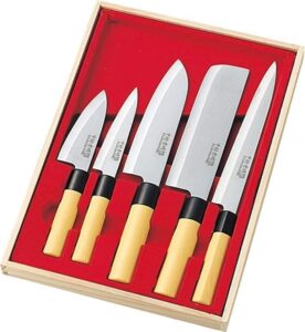 yamasho kitchen knife set of 5 produced by komei nakamura including sushi knife japanese