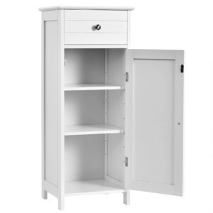 IFANNY Bathroom Storage Cabinet, Freestanding Floor Cabinet with Drawers & Doors, Narrow Towel Storage for Small Bathroom, Wooden Storage Cabinet for Laundry Room, Living Room, Bedroom (White)