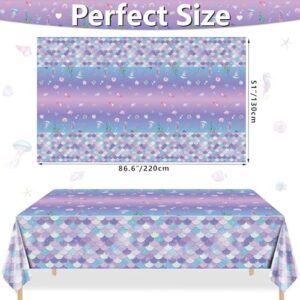 4 Pcs Mermaid Tablecloths, Mermaid Birthday Table Covers, Rectangular Mermaid Ocean Sea Fish Scales Table Cloths for Girls Under the Sea Baby Shower Mermaid Party Supplies, 51 x 86 Inch (Mermaid)