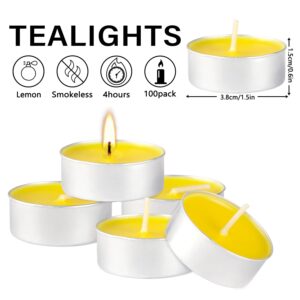 100 Pack Scented Tealight Candles 4 Hours, Lemon Aromatherapy Candles for Votive Home, Wedding Holiday and Emergency (Yellow)