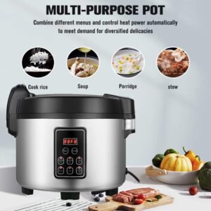 DAZITN Commercial Rice Cooker 60 CUPS (Cooked Rice)& Food Warmer | 13L/13.8Qt Extra Large Multifunctional Rice Cooker | 1350W Fast Cooking with Time Display & Preset|Restaurant Company Canteen Use